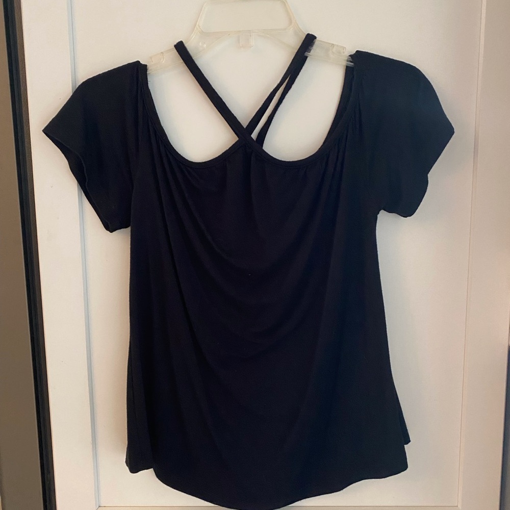 Black cold shoulder knit top